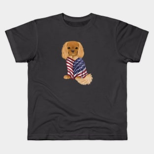 USA American Flag, Ruby Cavalier King Charles Spaniel Kids T-Shirt